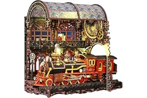 DIY Miniature House Kit Book Nook with Sensor Ligh Book Nook Kit Steampunk-Style Model Bookend Arched Half-Open Design Remova