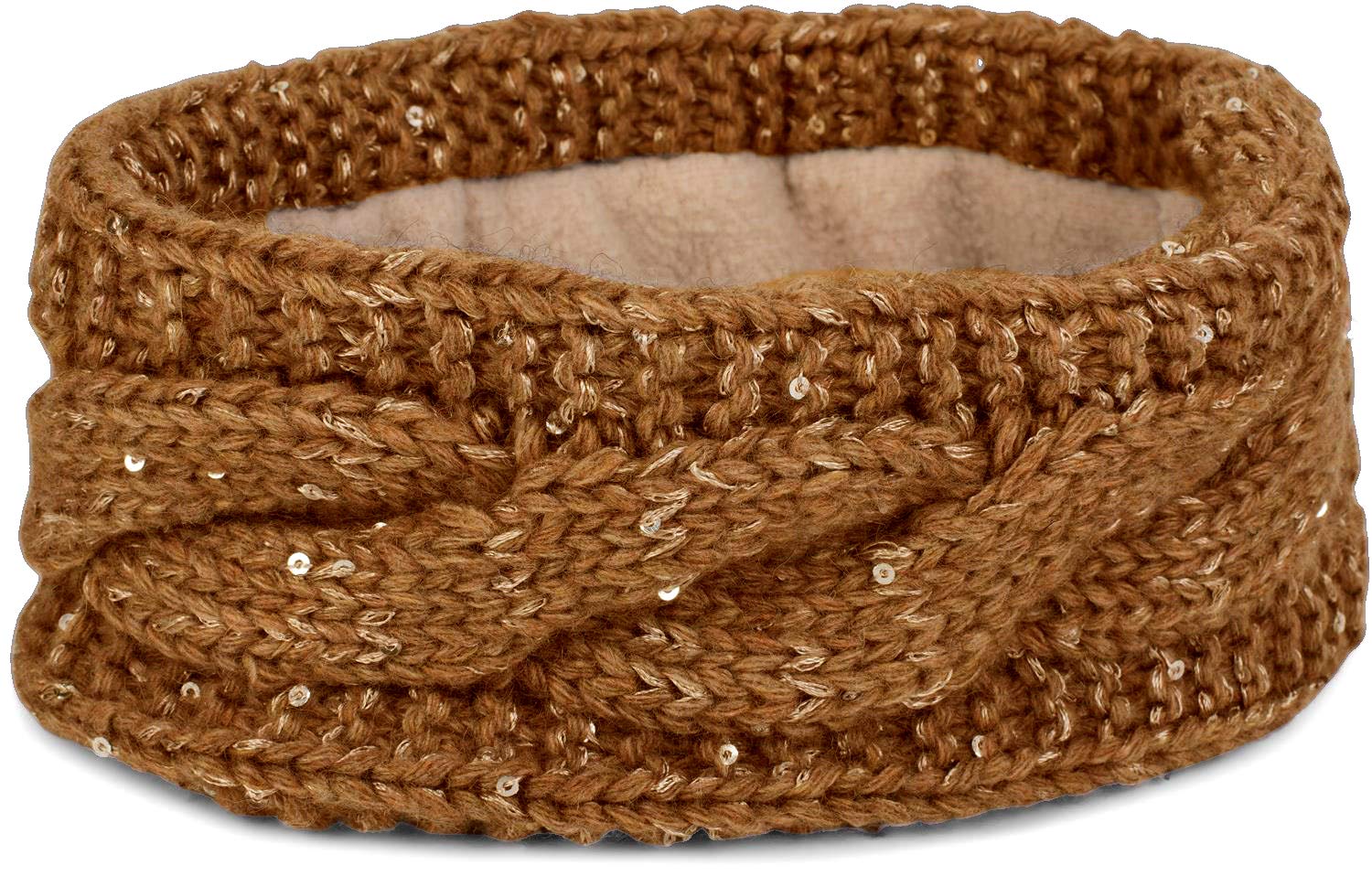 styleBREAKER Women Browband coarse knit with plait pattern and sequins, warm fleece lining, hair band, headband 04026002, color:Brown — image 1
