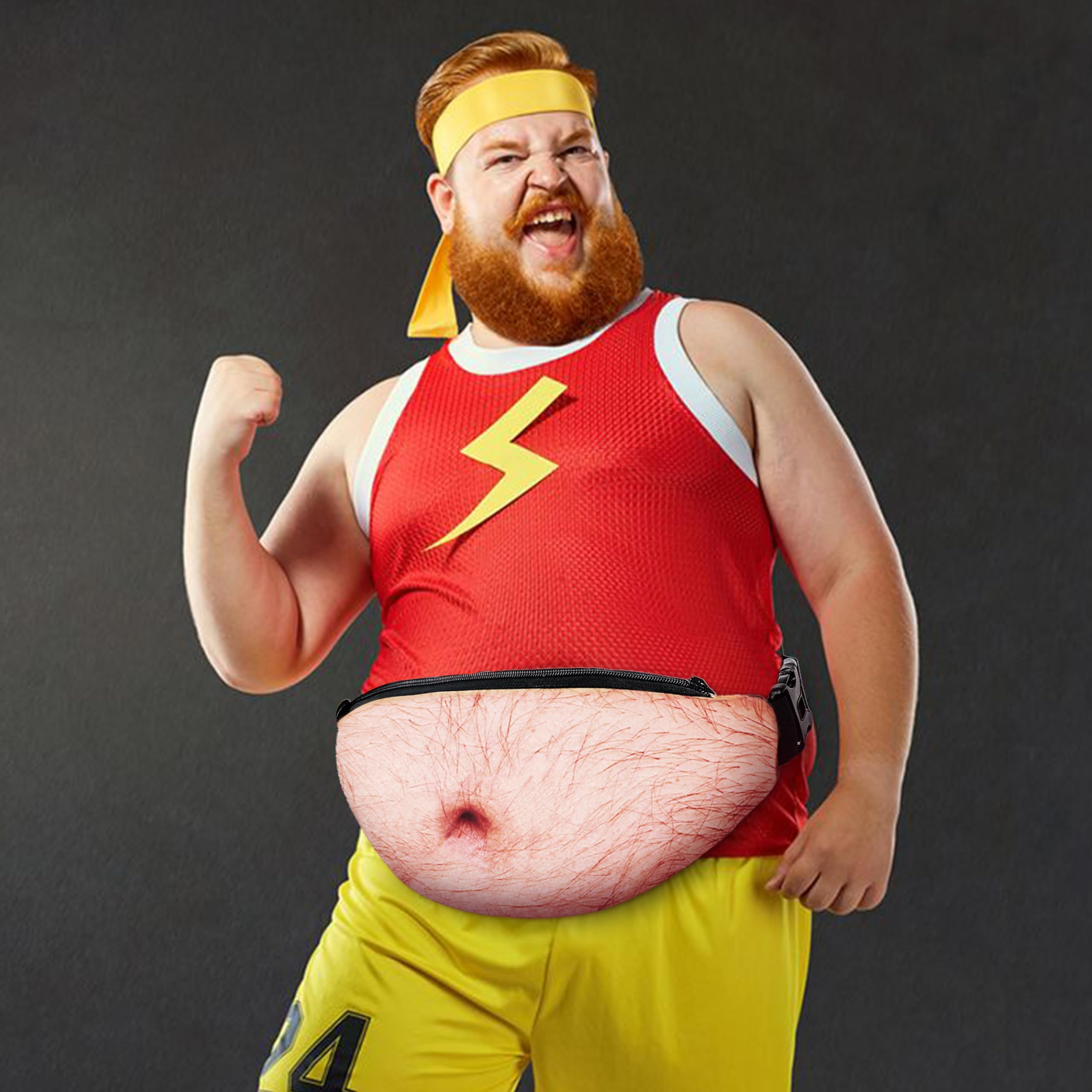 Bamomby Funny Gag Gifts White Elephant Gift Dad Belly Pack,Christmas Gag Gifts Exchange,Fake Belly 3D Waist Bag for Mom,Dad,Sister,Brother,Friends (Thin Hair)