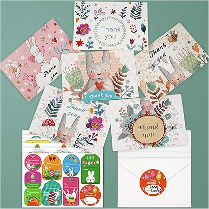 Amazon イースターカード6枚 封筒付き イースターステッカー 6枚 空白カード イースターカードパック グリーティングカード 子供用 イースターカード 空白グリーティングカード イースターポストカード 挨拶状封筒 文房具 オフィス用品