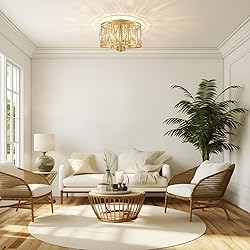 Crystal Flush Mount Ceiling Light, Gold Ceiling