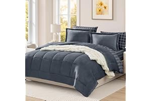 AMBERSPACE Plush Queen Comforter Set Blue Grey, Flannel Velvet Comforter Sets 7 Pieces Bed in a Bag, Soft Warm Winter Bedding Set with Sheets, Pillowcases & Shams