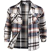 COOFANDY Men's Flannel Jacket Fleece Shacket Plaid Shirt Jackets Warm Thick Long Sleeve Button Down Fall Outwear
