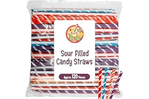 FUSION SWEETS AND SNACKS Sour Filled Candy Straws - 120 Count Bulk Bag - Tropical Punch, Orange, Cherry, Grape Flavors - Silly Stix Candy Straws For Halloween And Trick-Or-Treating