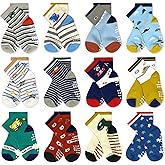 Tphon Non Slip Kids Toddler Socks with Grippers Baby 12 Pairs Anti Skid Socks for Boys Girls 0-7 Year Children