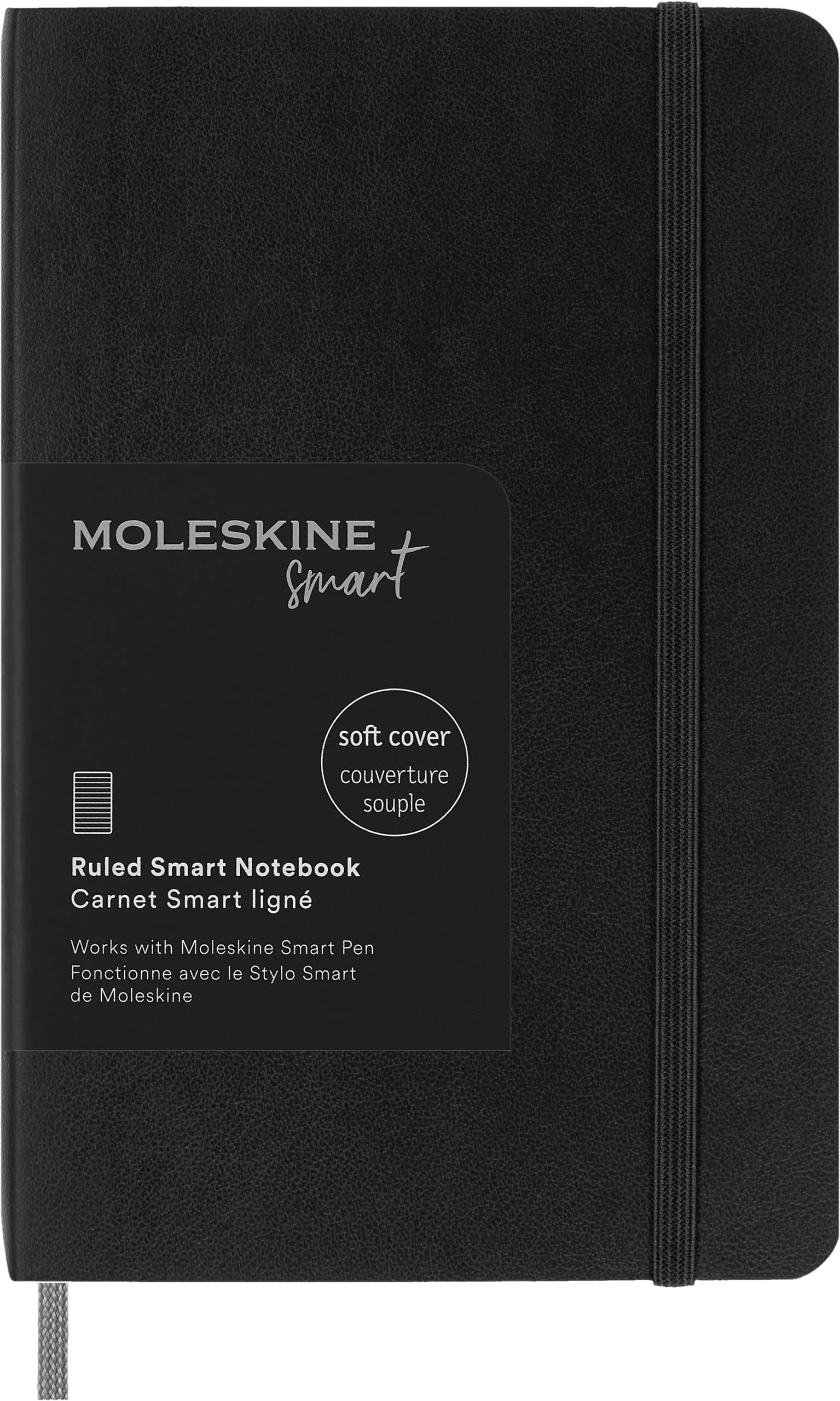 Moleskine Smart Notebook, Smart Writing System, Smart Notebook With Soft Cover, Ruled Pages and Elastic Closure, Pocket Format 9 x 14, Colour Black