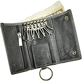 Le'aokuu Mens Genuine Leather Car Key Case Loop Hook Coin Case Cover Wallet Snap