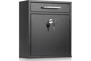 xydled Steel Mailbox Wall Mount, Medium Locking Mailbox with Key Lock, Lock Mail Boxes for Outside, Security Key Drop Box, Collection Boxes, 13.4H x 11.6L x 5.6W Inches, Black, Large