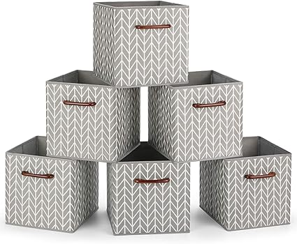 maidmax cajas de almacenaje decorativas cubos de almacenamiento plegables con mango de madera set de 6 cajas organizadoras para guardar ropa