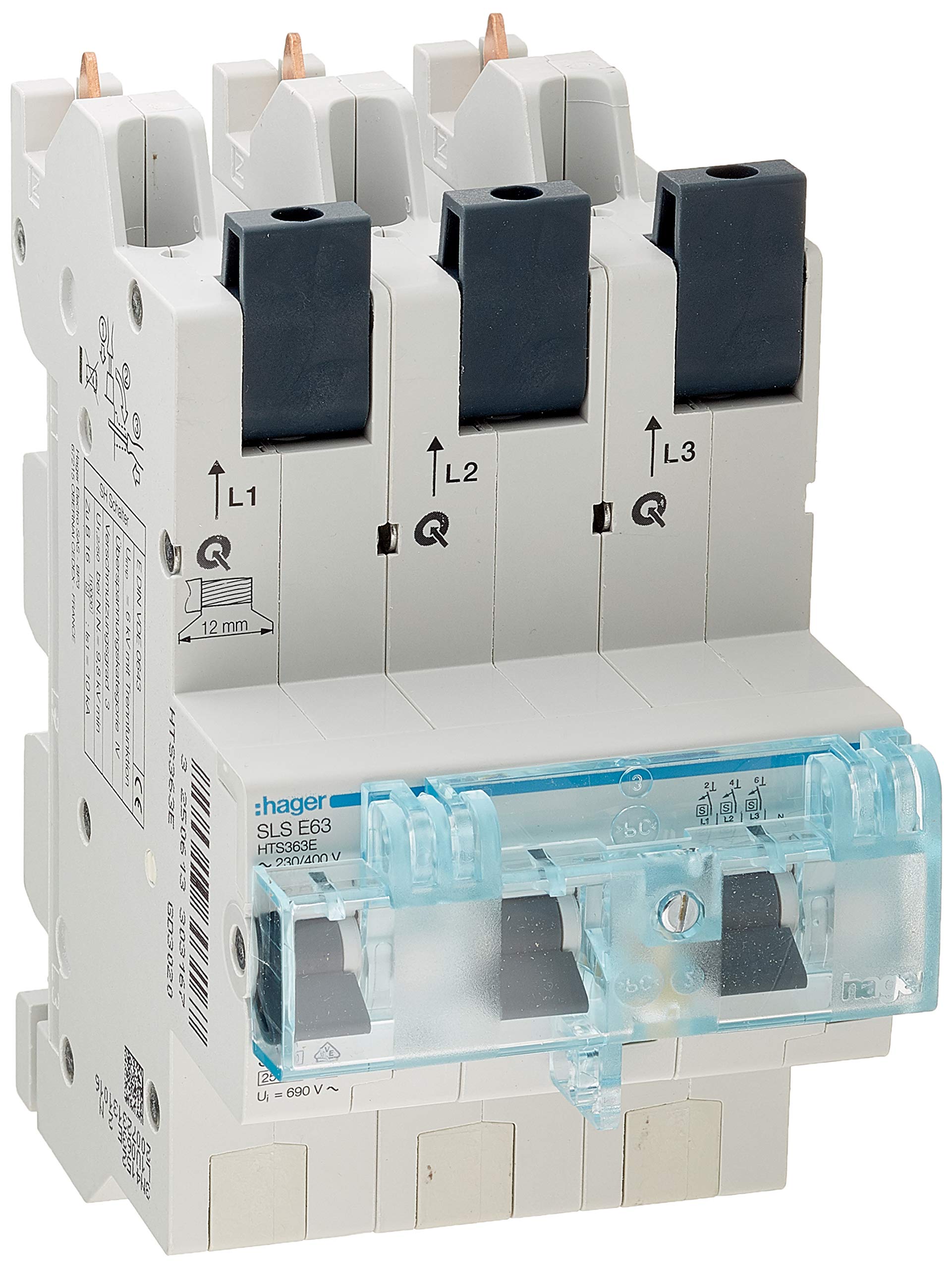 Hager Tehalit HTS363E SLS Switch 63A 3-Pin with Plug Contact for Busbar