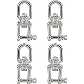 MAMDAFAON 4PCS M5 Eye x Jaw Swivel Anchor Connector Clevis Double Shackle,304 Stainless Steel