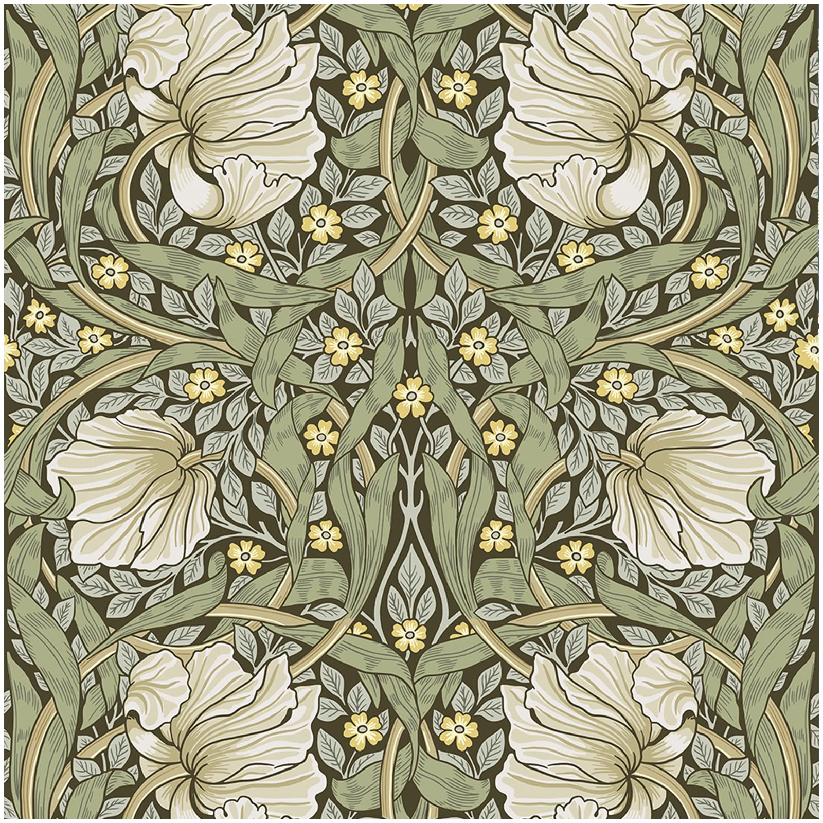 Photo 1 of HAOKHOME Vintage Floral Wallpaper Peel and Stick Botanical Sage Green/Yellow Wall Murals Home Kitchen Bedroom Decor by William Morris 17.3in x 9.8ft