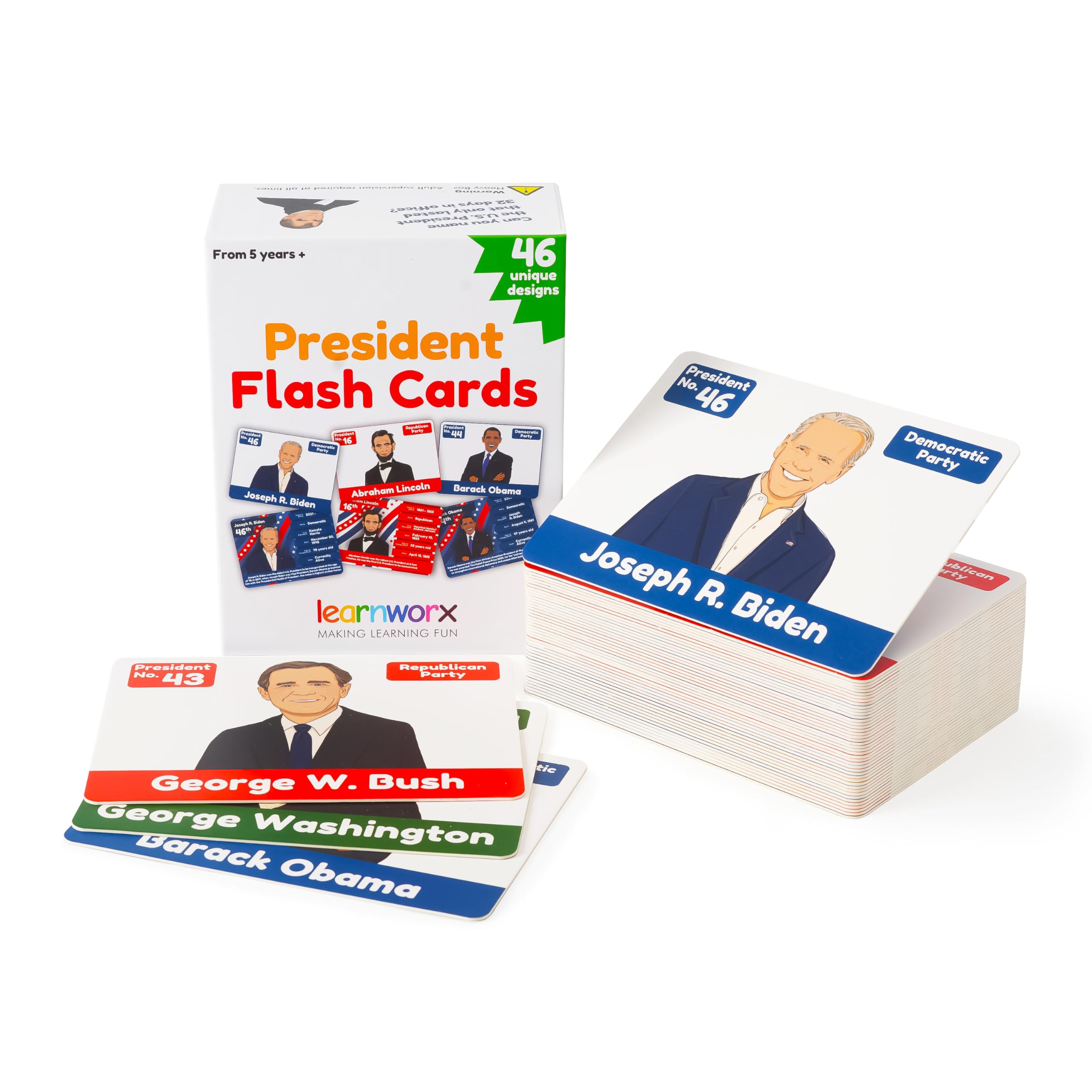 Photo 1 of US Presidents for Kids Flash Cards –46 President Cards –Learn Presidents of The USA –Includes US Presidents Party & Vice President Facts -Gift - Ages 5,6,7,8,9,10