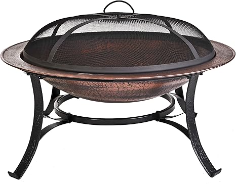 Cobraco 30 Inch Round Cast Iron Copper Finish Fire Pit With Screen