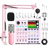 Podcast Equipment Bundle: SN800 Mixer with XLR Mic, Auto Ducking, 16-Level DeNoise, 4000mAh Battery, for Streaming, Singing, Recording, Compatible with PC/Phone/Bluetooth/Instruments