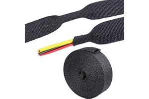 SUNNAREPOON 2:1 Ratio Automotive Heat Shrink Braided Sleeve, Cord Protector, Wear-Resistant Fabric Flat Woven Shrinkable Tubing Wires Hoses Protection (3/8"-15ft)