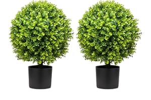 ECOLVANT Two 20''T Artificial Eucalyptus Topiary Ball Tree Artificial Boxwood Topiary UV Resistant Potted Plants for Front Porch Home Garden Indoor Outdoor