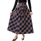 CUPSHE Women's Plaid Maxi Skirts Dressy A Line Tie Waist Long Skirt Casual Vintage Office with Pockets