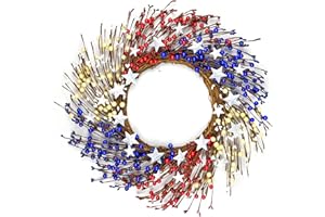 HomeKaren Fourth of July Wreath 18 inch, Patriotic Wreath for Front Door, Red White Blue Wreaths Independence Day, Memorial Day Americana Wreath Decor