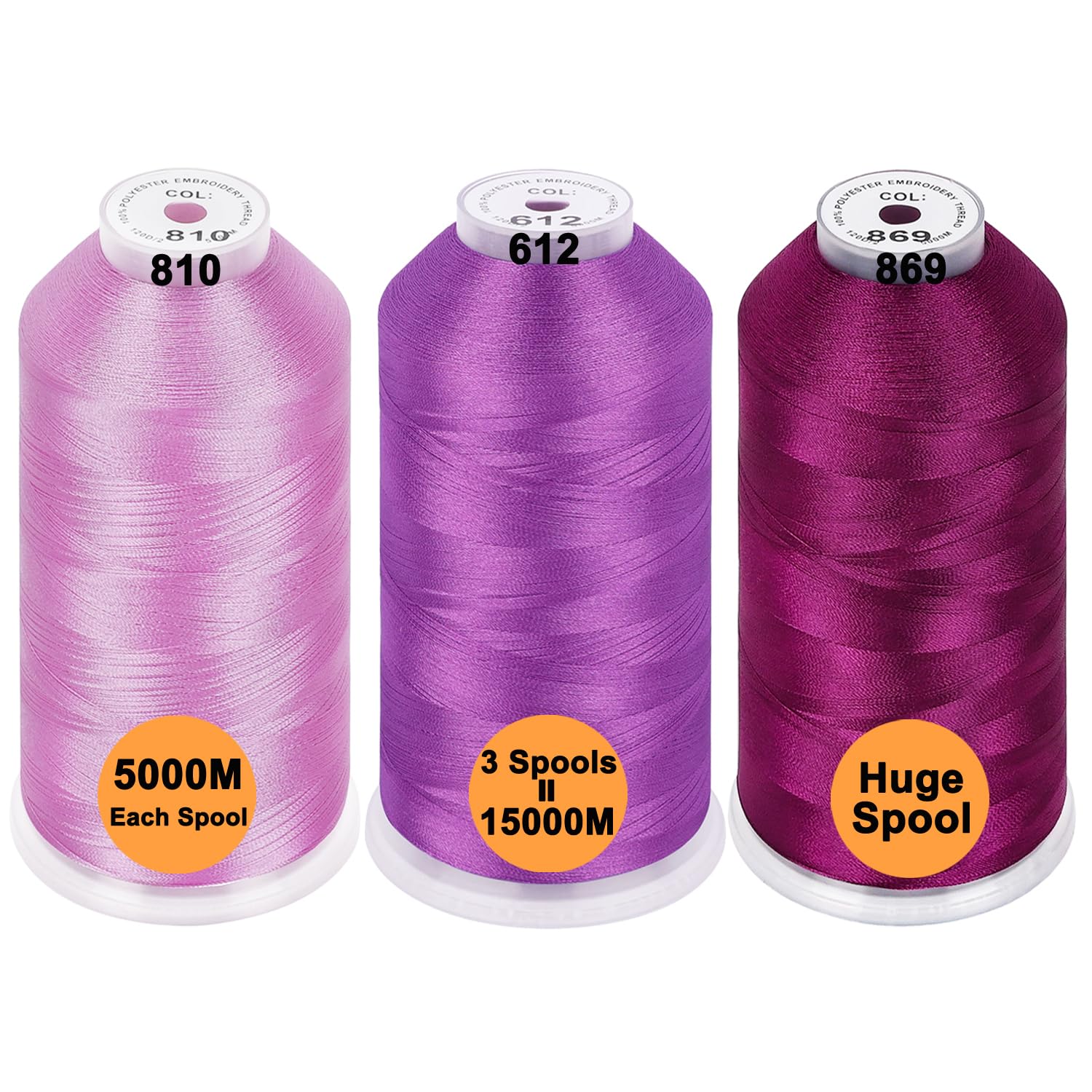 New brothread Set of 3 Different Purple Colors Polyester Machine Embroidery Thread Huge Spool 5000M for All Embroidery Machines