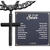 TEN MIRO Silver/Black Cross Necklace for Men Boy Stainless Steel Cross Pendant Necklace for Men Christian Religious Jewelry with Box & Card Birthday Anniversary Christmas Father's Day Gifts for Him