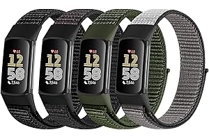 VNDAPT 4 Pack Nylon Watch Bands Compatible with Fitbit Charge 6/Fitbit Charge 5, Adjustable Breathable Replacement Nylon Wristband Fitbit Charge 5 Charge 6 Sport Strap for Women Men