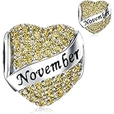 DALARAN Birthstone Charms Happy Birthday Heart Bead Charm for Pandora Bracelet with Present Box for Women