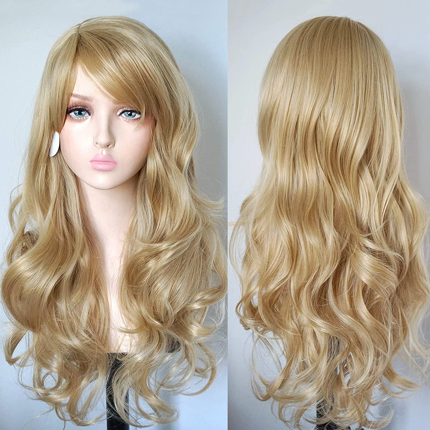 YEESHEDO Charming Long Blonde Wavy Curly Hair Wigs with Bangs for Women Costume Cosplay Party Wig (Blonde) — image 1