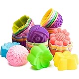 R HORSE 42Pcs Silicone Molds Cupcake Multi Flower Shapes Silicone Baking Cups Molds Non-Stick Donut Wrapper Molds Washable Mu
