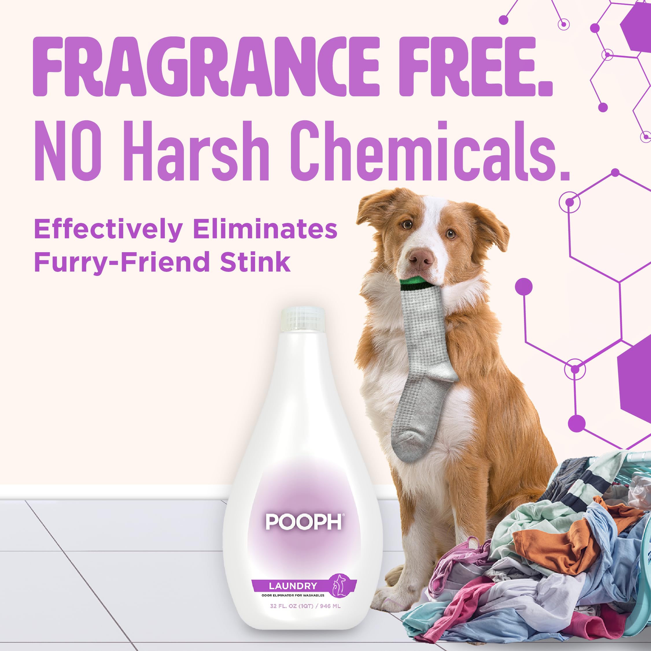 POOPH® Laundry Odor Eliminator, 32oz (16 Loads) – Fragrance-Free, Safe for Pets & People, No Harsh Chemicals, Eliminates Tough Organic Odors from Urine, Vomit, Sweat, Food, & More in Washable Fabrics