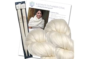 LIVING DREAMS YARN Elegance Outlander Cowl Knit Kit Includes Super Soft Merino Silk Yarn, Big Needles and Written Pattern with Photo Tutorial. Color: Ivory