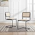 Flouki Rattan Dining Chairs Set of 2, Boho Accent Chairs for Kitchen Room with Natural Cane Mesh, Mid Century Cantilever Design, Solid Rubber Wood