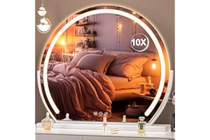 Hasipu Vanity Mirror with Lights, 24" x 22" LED Makeup Mirror, Lighted Makeup Mirror with Lights, Smart Touch Control 3 Colors Dimmable Mirror 360°Rotation White