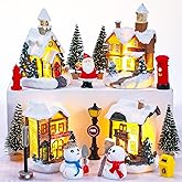 16 Pieces Christmas Village Set - Battery Operated Houses, Xmas Town Scene Desktop Ornament, Figurines, Accessories, Resin Buildings, Landscape Decor