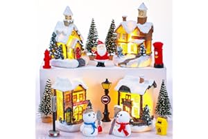 KASYAT 16 Pieces Christmas Village Set - Battery Operated Houses, Xmas Town Scene Desktop Ornament, Figurines, Accessories, Resin Buildings, Landscape Decor
