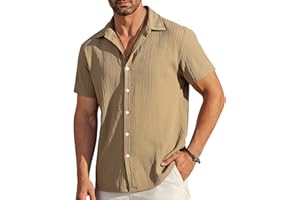 Kinberr Men's Casual Button Down Shirts Textured Summer Beach Short Sleeve Shirts