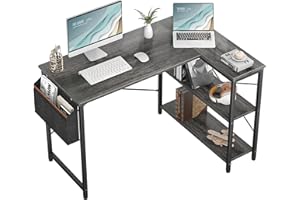Homieasy Small L Shaped Computer Desk, 47 Inch Corner Desk with Reversible Storage Shelves for Home Office Workstation, Modern Simple Style Writing Desk Table with Storage Bag(Black Oak)
