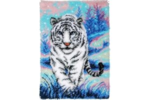 ROCKY&CHAO Latch Hook Rug Kit, DIY Cats Rug Making Kit for Adults Kids, Kittens, Cross Stitch Kit Carpet Making Cushion Needlework for Beginners, Home Decor, Tiger 60x42 cm
