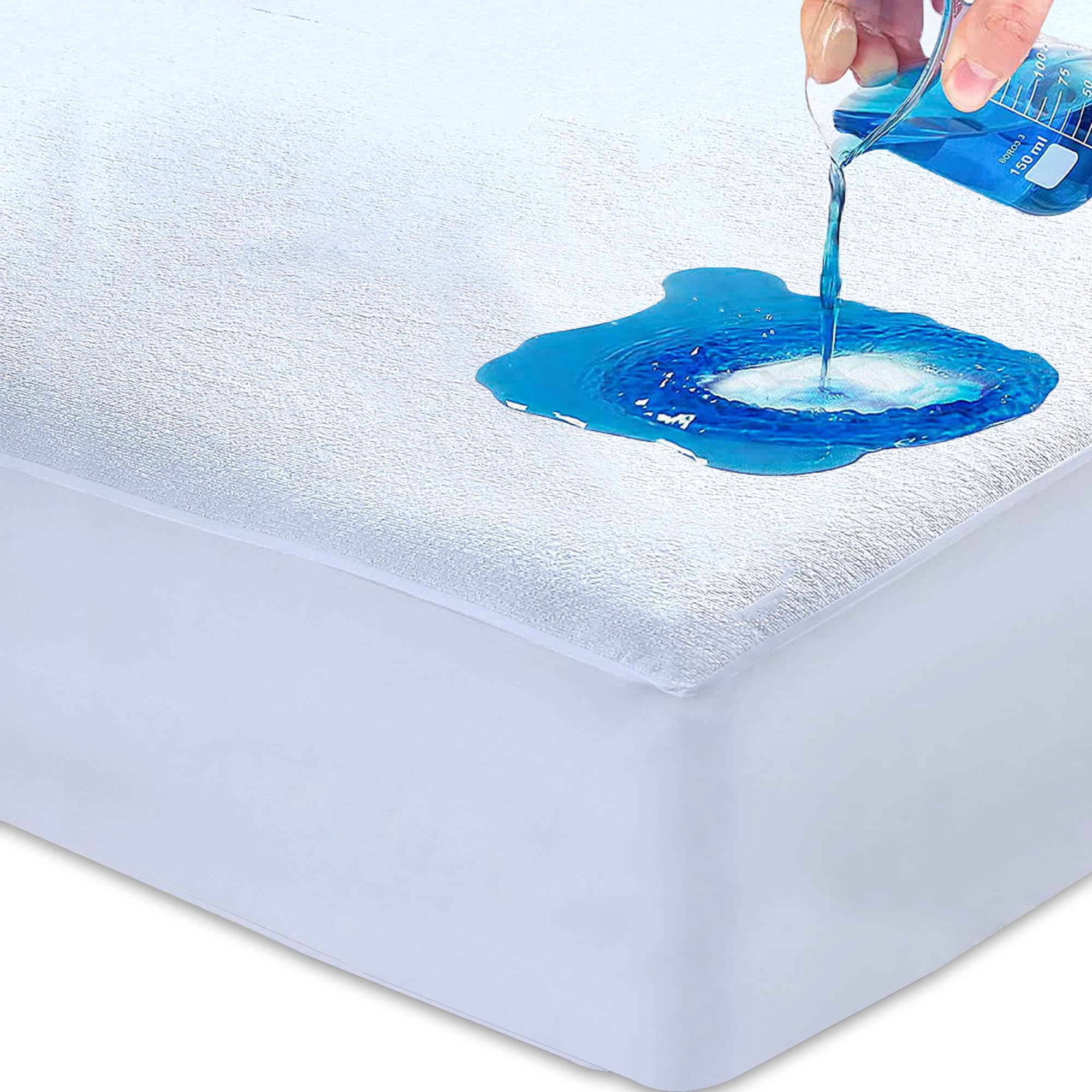 Linens World 100% Cotton Mattress Protector - Breathable, Non-Allergenic, Washable Waterproof (76 x 190cm)