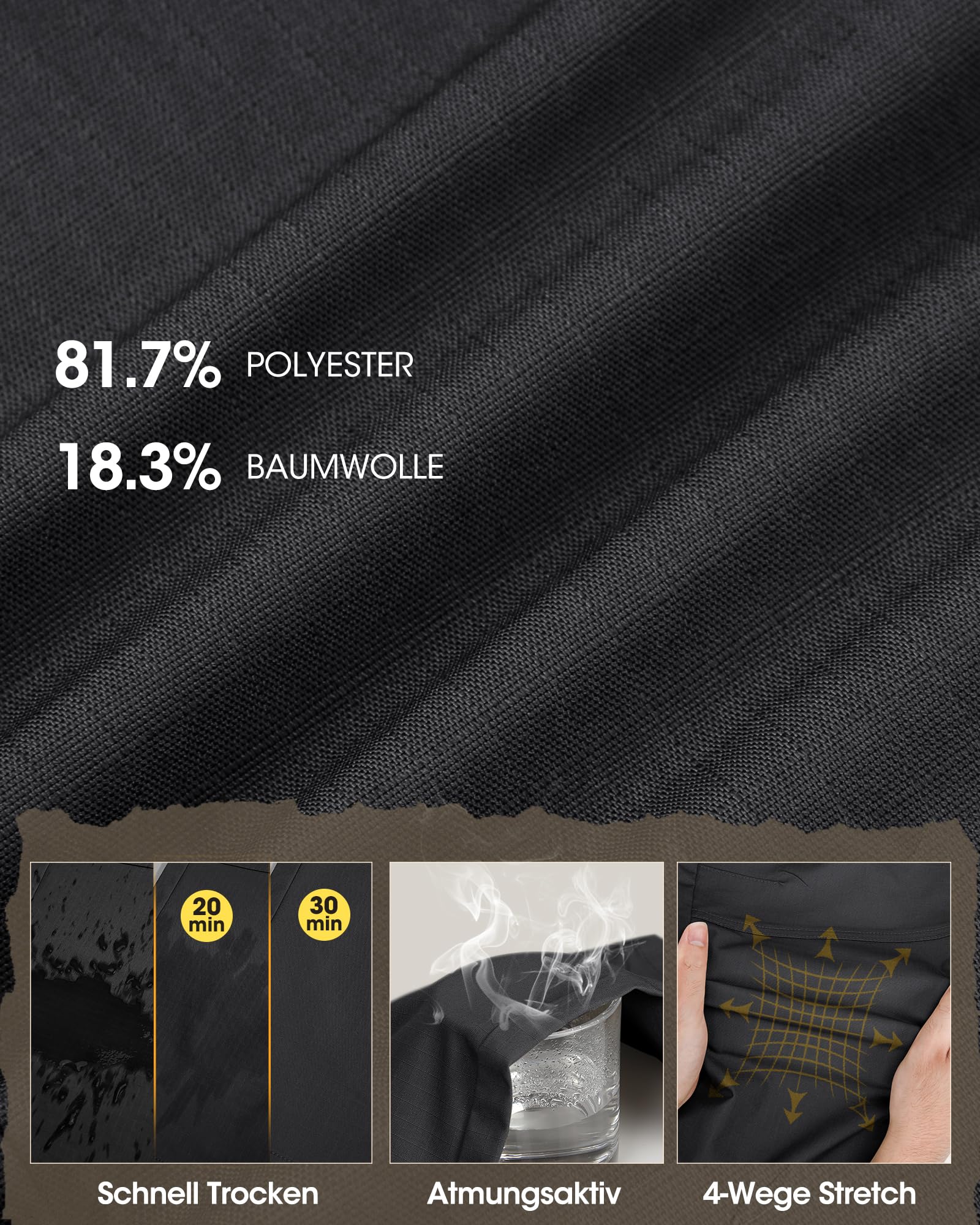 IGOLUMON Arbeitshosen Männer Cargohose Herren Stretch mit Vielen Taschen Outdoorhose Taktische Hose Herren mit Halbelastischer Bund 5