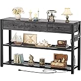 Ecoprsio Entryway Table with Power Outlets, 47" Console Table with Drawers | Sofa Tables Narrow Long, Behind Couch Table Entry Way Table with Shelves Storage for Living Room, Hallway, Grey Oak