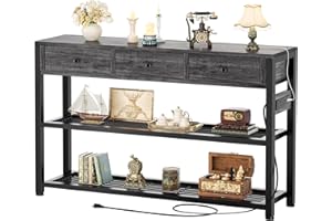 Ecoprsio 47'' Entryway Table with Outlets and USB Ports, Console Table with 3 Drawers, Sofa Table Narrow Long with Storage Shelves for Living Room, Couch, Hallway, Foyer, Kitchen Counter, Grey