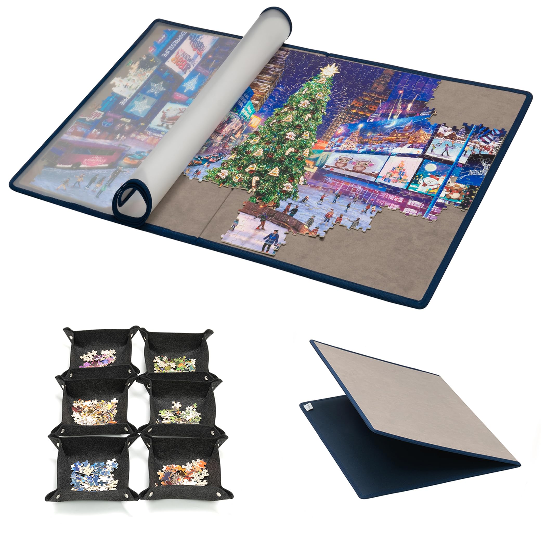 Tektalk Foldable Jigsaw Board with 6 Sorting Trays Portable Jigsaw Mat with Puzzle Dustproof Cover Puzzle Saver, Up to 1500/2000 Pieces (Up to 1000 Pieces, Gray board with 6 gray trays)