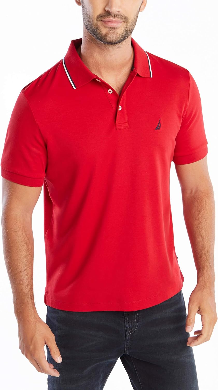 Nautica Men's Classic Fit Short Sleeve Dual Tipped Collar Polo Shirt at  Men’s Clothing store