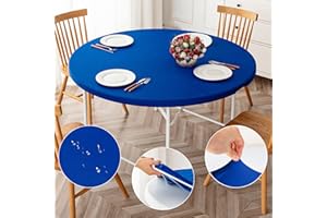 ManMengJi Round Fitted Table Cloth Royal Blue, Anti-Tear Wipeable Elastic Round Tablecloth 2 PCS, Machine Washable Table Cover for Outdoor/Indoor Use, Fits Round Tables up to 40" - 44" Diameter