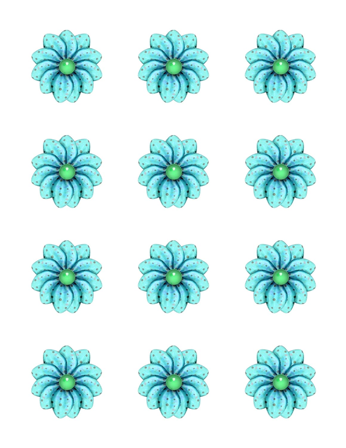 Amazon Com Turquoise Flowers Edible Image Cupcake Toppers Set