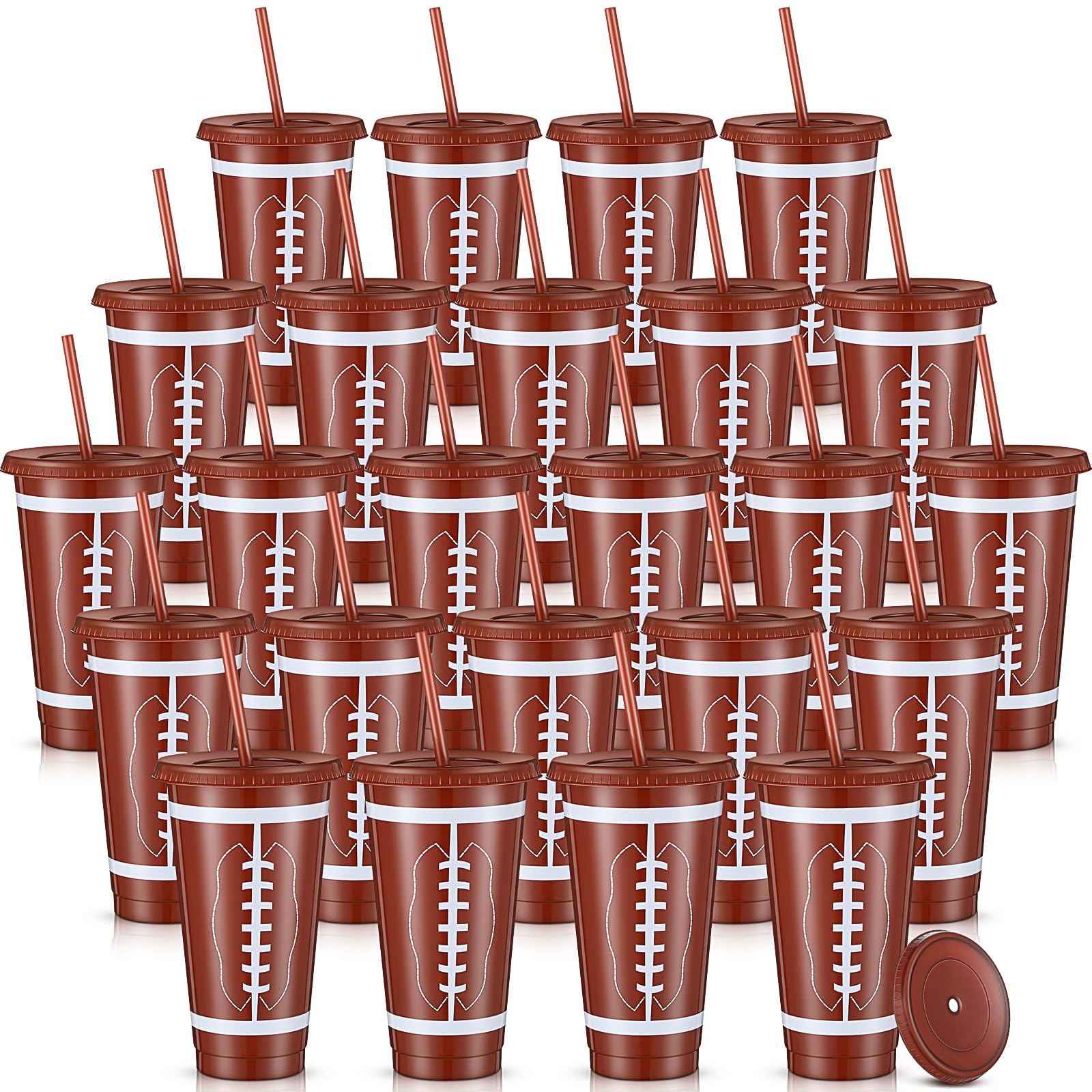Photo 1 of Pickmesh 24 Pcs Plastic Cups with Lid and Straw Bulk 24oz Reusable Plastic Tumblers Sports Drinking Cups Decorations Birthday Party Favors Gift for Team Supplies (Football)