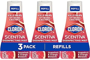 Clorox Scentiva Disinfecting Mist, Grapefruit and Orange Blossom, Refill, 16 Fl Oz Each, Pack of 3