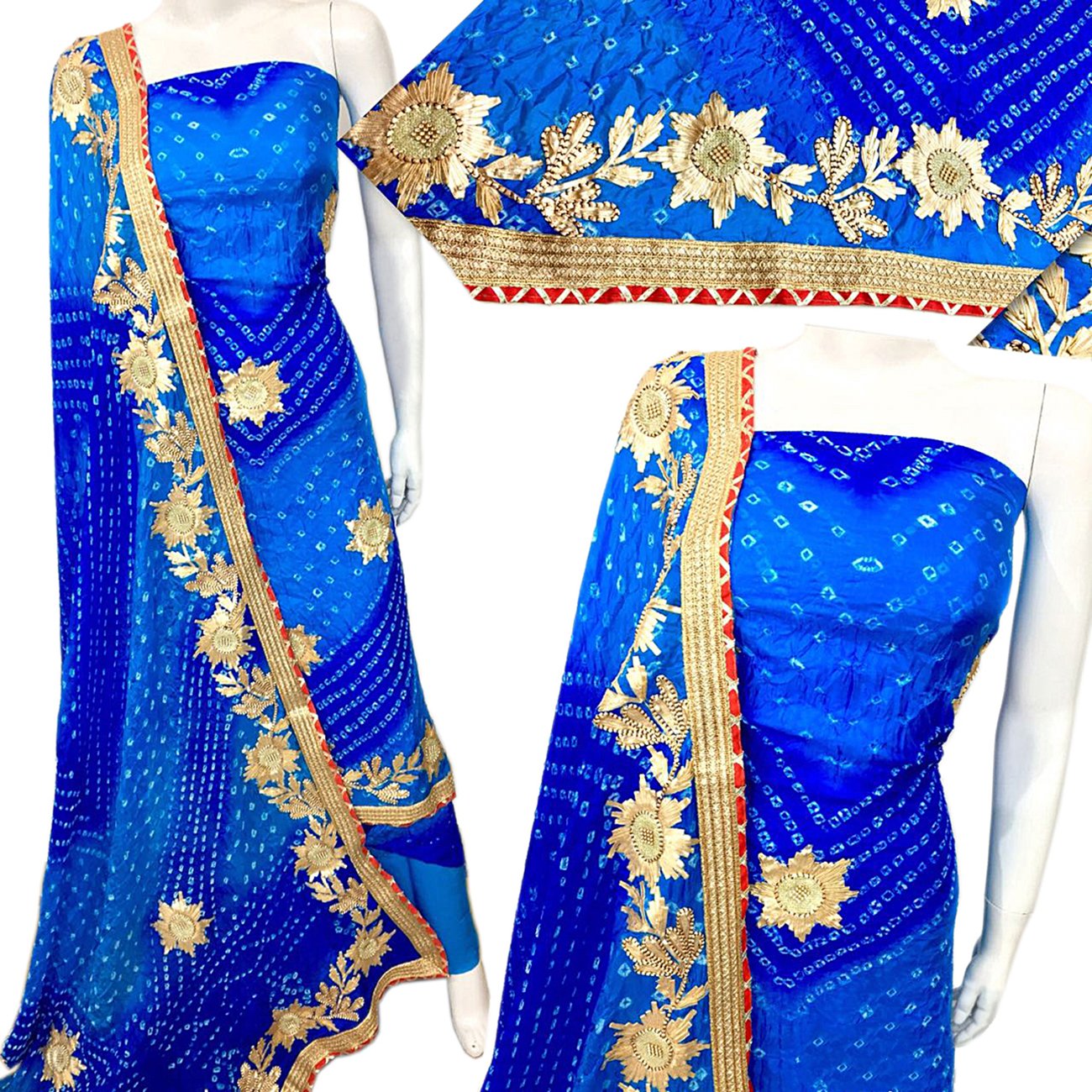 jaipuri rajasthani art silk bandhej suit with full gota patti work