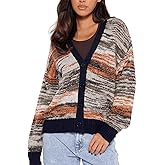 SKAYS Women's 2025 Button Down Fall Cardigan Sweater Chunky Colorful Knit Long Sleeve V Neck Color Block Cozy Cardigan